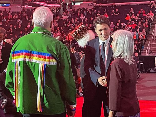 RUTH BONNEVILLE / FREE PRESS
Prime Minister Justin Trudeau was among the dignitaries in attendance during the national public memorial service for Murray Sinclair in Winnipeg Sunday.