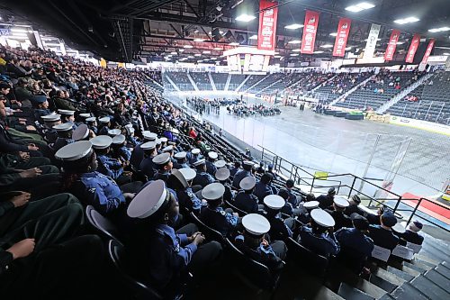 Navy League Cadets watch the rest of the Remembrance Day ceremony from the stands on Monday morning after they marched into the arena before "The Last Post." (Photos by Matt Goerzen/The Brandon Sun)