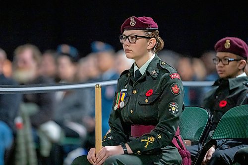 BROOK JONES/FREE PRESS
The Joint Veterans' Association hosts a Remembrance Day Service at the RBC Convention Centre in Winnipeg, Man., Monday, Nov. 11, 2024. This year's service also commemorated the 80th anniversary of D-Day and the Battle of Normandy, the 100th anniversary of the Royal Candian Air Force and the 150th anniversary of the City of Winnipeg. Pictured: A member of Princess Patricia's Canadian Light Infantry.