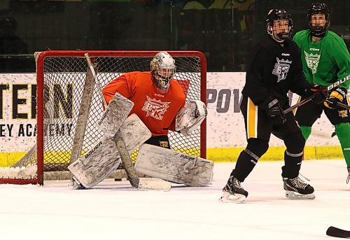 Brandon Wheat Kings under-15 AAA goalie Cooper Dryden, shown during a practice at J&amp;G Homes Arena last week, sports a .926 save percentage this season. (Perry Bergson/The Brandon Sun)
Nov. 14, 2024