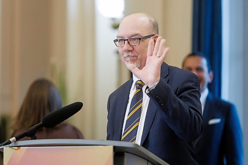 MIKE DEAL / FREE PRESS
Mike Moroz (River Heights), is sworn in as minister of innovation and new technology.
Premier Wab Kinew expanded and shuffled his cabinet after a year in office during a ceremony Wednesday morning at the Manitoba Legislative Building. Mike Moroz, the MLA for River Heights, will lead the department of innovation and new technology, an entirely new division. The other two new members of cabinet are Mintu Sandhu (the Maples), who is now minister of the delivery of public services, and Nellie Kennedy (Assiniboia), who is now minister of sport, culture, heritage and tourism.
Jamie Moses (St. Vital) is now minister of business, mining, trade and job creation.
lan Bushie (Keewatinook) is now minister of natural resources. He remains the minister of Indigenous economic development.
Glen Simard (Brandon East) is now minister of municipal and northern relations.
Lisa Naylor (Wolseley) remains minister of transportation and infrastructure but is no longer minister of consumer protection and government services, the news release stated.
Including the premier, there are now 19 cabinet members.
Reporter: Carol Sanders
241113 - Wednesday, November 13, 2024.