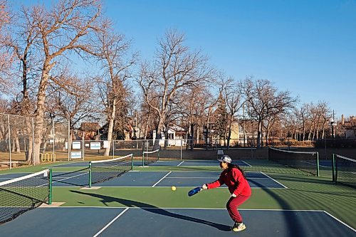 13112024
Susan Su and George Chen (not shown) take advantage of the beautiful weather to play pickleball at the Stanley Park pickleball courts on a warm Wednesday. Environment Canada has forecast similar daytime high&#x2019;s of close to 10C for today and Friday.
(Tim Smith/The Brandon Sun)