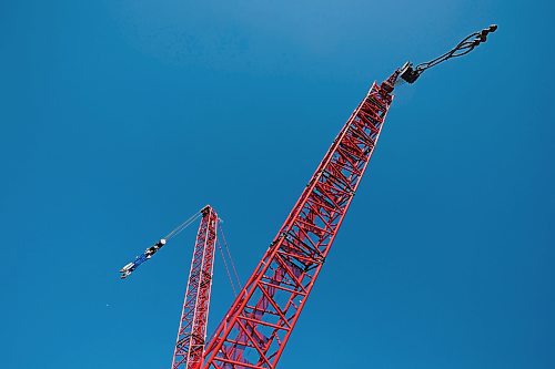 13112024
Large cranes are in place as work is done to install a new 393 metric ton convertor at Koch Fertilizer&#x2019;s Brandon plant on Wednesday. A portion of the convertor is expected to be lifted into place by the enormous cranes today and installation is expected to be done by sometime next week. 
(Tim Smith/The Brandon Sun)