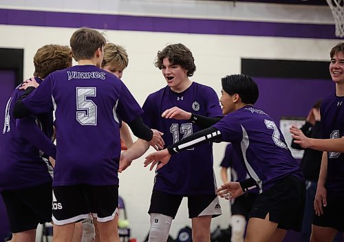 13112024
The Vincent Massey Vikings celebrate a point during the junior varsity volleyball city championship against the Neelin Spartans at VMHS on Wednesday evening. 
(Tim Smith/The Brandon Sun)