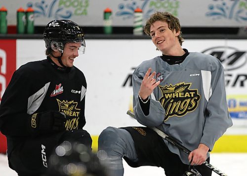 Brandon Wheat Kings forward Nick Johnson, right, shown chuckling with defenceman Quinn Mantei after practice on Thursday, will return to the lineup tonight against the Regina Pats after getting injured in the second game of the season in Regina. (Perry Bergson/The Brandon Sun)
Nov. 15, 2024