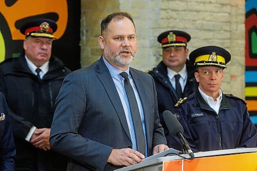 MIKE DEAL / FREE PRESS
Justice Minister Matt Wiebe unveils the new Safer Neighbourhoods, Safer Downtowns Public Safety Strategy, which they claim will be a roadmap for a safer Manitoba, during a press conference at The Forks Thursday afternoon.
Reporter: Tyler Searle
241114 - Thursday, November 14, 2024.