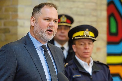 MIKE DEAL / FREE PRESS
Justice Minister Matt Wiebe unveils the new Safer Neighbourhoods, Safer Downtowns Public Safety Strategy, which they claim will be a roadmap for a safer Manitoba, during a press conference at The Forks Thursday afternoon.
Reporter: Tyler Searle
241114 - Thursday, November 14, 2024.