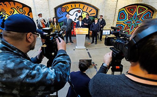 MIKE DEAL / FREE PRESS
Justice Minister Matt Wiebe and Health, Seniors and Long-Term Care Minister Uzoma Asagwara unveil the new Safer Neighbourhoods, Safer Downtowns Public Safety Strategy, which they claim will be a roadmap for a safer Manitoba, during a press conference at The Forks Thursday afternoon.
Reporter: Tyler Searle
241114 - Thursday, November 14, 2024.