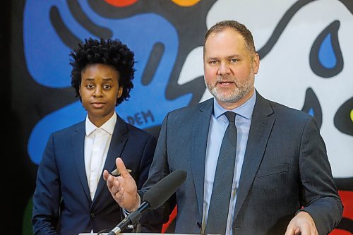 MIKE DEAL / FREE PRESS
Justice Minister Matt Wiebe and Health, Seniors and Long-Term Care Minister Uzoma Asagwara unveil the new Safer Neighbourhoods, Safer Downtowns Public Safety Strategy, which they claim will be a roadmap for a safer Manitoba, during a press conference at The Forks Thursday afternoon.
Reporter: Tyler Searle
241114 - Thursday, November 14, 2024.