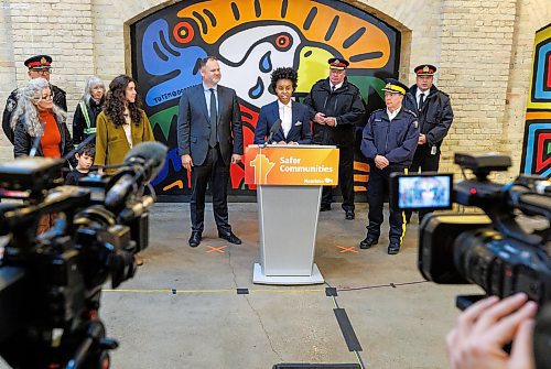 MIKE DEAL / FREE PRESS
Justice Minister Matt Wiebe and Health, Seniors and Long-Term Care Minister Uzoma Asagwara unveil the new Safer Neighbourhoods, Safer Downtowns Public Safety Strategy, which they claim will be a roadmap for a safer Manitoba, during a press conference at The Forks Thursday afternoon.
Reporter: Tyler Searle
241114 - Thursday, November 14, 2024.