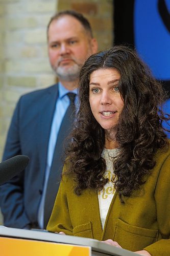 MIKE DEAL / FREE PRESS
Ashleen Scott, community member, speaks after Justice Minister Matt Wiebe unveiled the new Safer Neighbourhoods, Safer Downtowns Public Safety Strategy, which they claim will be a roadmap for a safer Manitoba, during a press conference at The Forks Thursday afternoon.
Reporter: Tyler Searle
241114 - Thursday, November 14, 2024.