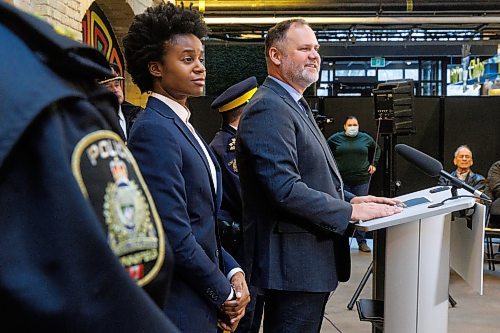 MIKE DEAL / FREE PRESS
Justice Minister Matt Wiebe unveils the new Safer Neighbourhoods, Safer Downtowns Public Safety Strategy, which they claim will be a roadmap for a safer Manitoba, during a press conference at The Forks Thursday afternoon.
Reporter: Tyler Searle
241114 - Thursday, November 14, 2024.