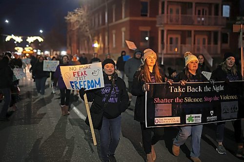 14112024
Marchers make their way along Princess Avenue during the annual Take Back The Night March in Brandon on Thursday evening. 
 (Tim Smith/The Brandon Sun)