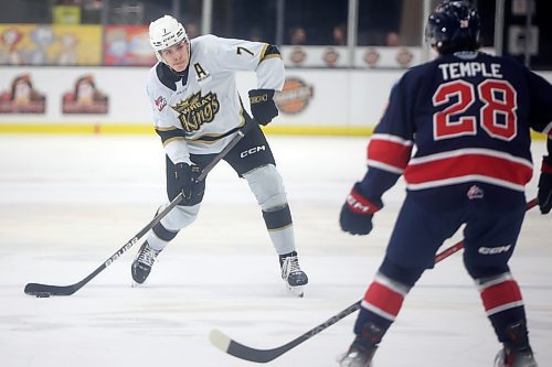 Charlie Elick #7 of the Brandon Wheat Kings looks to take a shot on net during WHL action against the Regina Pats at Westoba Place on Friday evening. 
(Tim Smith/The Brandon Sun)