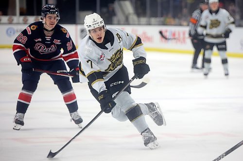 Charlie Elick #7 of the Brandon Wheat Kings fires off a shot during WHL action against the Regina Pats at Westoba Place on Friday evening. 
(Tim Smith/The Brandon Sun)