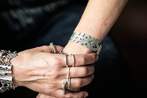 MIKAELA MACKENZIE / FREE PRESS
Karen Schmidt Humiski and her handmade jewelry in Winnipeg on Thursday, Nov. 14, 2024. She has been working with silver for 43 years, 30 of which were spent teaching jewelry and metal smithing.
For AV story
Winnipeg Free Press 2024