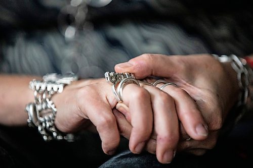 MIKAELA MACKENZIE / FREE PRESS
	
Karen Schmidt Humiski and her handmade jewelry in Winnipeg on Thursday, Nov. 14, 2024. She has been working with silver for 43 years, 30 of which were spent teaching jewelry and metal smithing.

For AV story
Winnipeg Free Press 2024