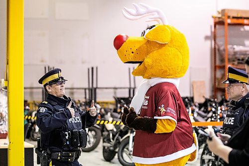 MIKAELA MACKENZIE / FREE PRESS
	
Manitoba RCMP staff sergeant Shelley Lepla and mascot Rudy at the launch of Operation Red Nose in Winnipeg on Friday, Nov. 15, 2024. Operation Red Nose runs from Nov 29th until New Year&#x573; Eve.

Standup.
Winnipeg Free Press 2024