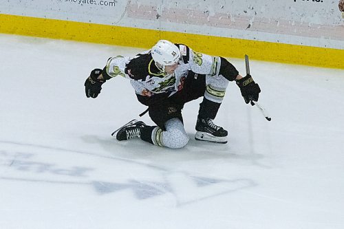 Rhett Ravndahl celebrates his second period goal on Saturday (Matt Packwood/The Brandon Sun)