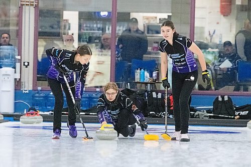 Onanole’s Cassidy Dundas and her team out of the Heather Curling Club captured the junior women’s title Sunday at the Brandon Curling Club. (Matt Packwood/The Brandon Sun)