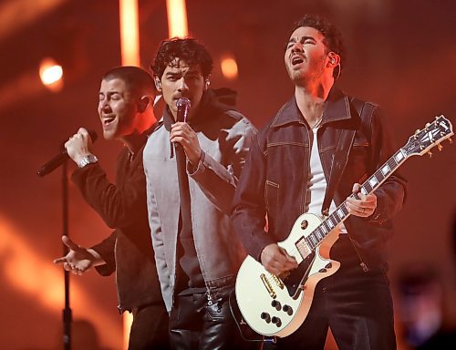 The Jonas Brothers perform during halftime of Grey Cup 111 in Vancouver, BC, Sunday, November 17, 2024. (TREVOR HAGAN / WINNIPEG FREE PRESS)