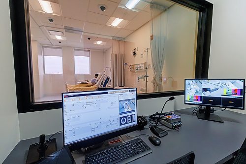 MIKE DEAL / FREE PRESS
A view from the &#x201c;command room&#x201d; where staff can control mannikins in a simulation lab.
Red River College Polytechnic (RRC Polytech) officially opened its new Interdisciplinary Health and Community Services Simulation Centre (the Simulation Centre) during a ceremony at the Notre Dame Campus Monday afternoon.
241118 - Monday, November 18, 2024.