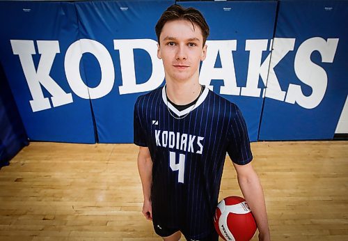 JOHN WOODS / FREE PRESS
River East Colliegate volleyball player Matthew Brown has been selected as #1 in the varsity boys top 10 player list, and is photographed in the school gym Monday, November 18, 2024. 

Reporter: mike