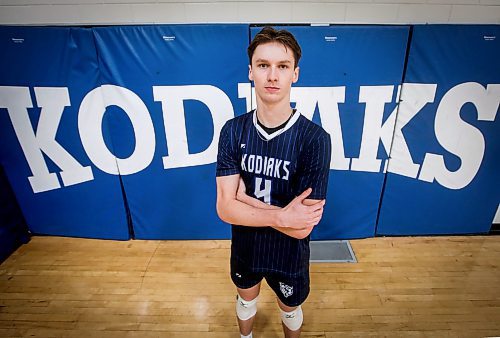 JOHN WOODS / FREE PRESS
River East Colliegate volleyball player Matthew Brown has been selected as #1 in the varsity boys top 10 player list, and is photographed in the school gym Monday, November 18, 2024. 

Reporter: mike