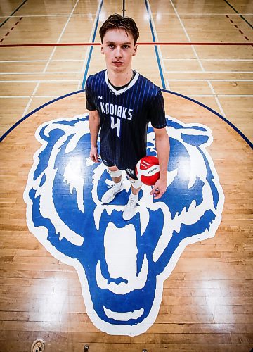 JOHN WOODS / FREE PRESS
River East Colliegate volleyball player Matthew Brown has been selected as #1 in the varsity boys top 10 player list, and is photographed in the school gym Monday, November 18, 2024. 

Reporter: mike