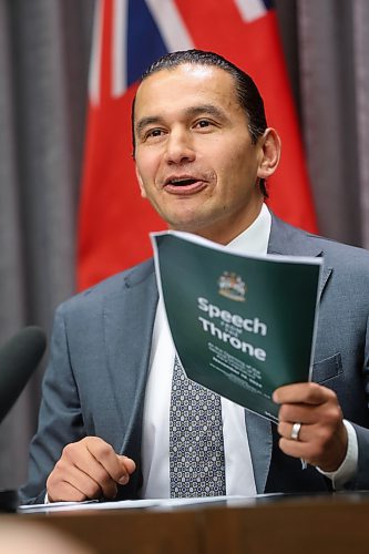 Mike Deal / Free Press
Premier Wab Kinew talks about what will be in the Throne speech during an embargoed press conference Tuesday afternoon shortly before the second session of the 43rd Manitoba legislature open&#x2019;s with the speech from the&#xa0;throne by Lieutenant-Governor Anita R. Neville. 
241119 - Tuesday, November 19, 2024.