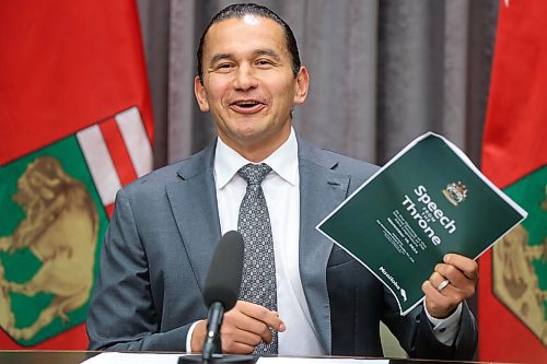 Mike Deal / Free Press
Premier Wab Kinew talks about what will be in the Throne speech during an embargoed press conference Tuesday afternoon shortly before the second session of the 43rd Manitoba legislature open&#x2019;s with the speech from the&#xa0;throne by Lieutenant-Governor Anita R. Neville. 
241119 - Tuesday, November 19, 2024.