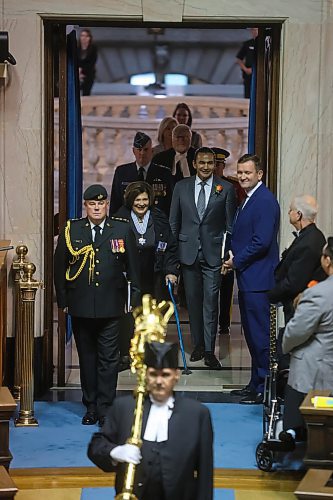 Mike Deal / Free Press
Lieutenant-Governor Anita R. Neville  and Premier Wab Kinew enter the Assembly Chamber for the Throne speech Tuesday afternoon. 
241119 - Tuesday, November 19, 2024.