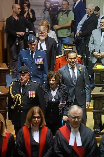 Mike Deal / Free Press
Lieutenant-Governor Anita R. Neville  and Premier Wab Kinew enter the Assembly Chamber for the Throne speech Tuesday afternoon. 
241119 - Tuesday, November 19, 2024.