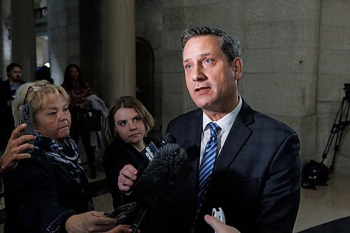 MIKE DEAL / FREE PRESS
Loren Remillard, president and CEO of The Winnipeg Chamber of Commerce, speaks to media after the throne speech.
241119 - Tuesday, November 19, 2024.