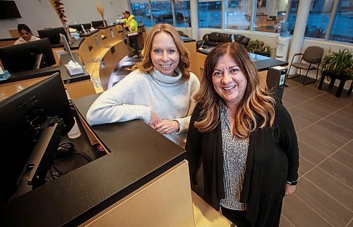 JOHN WOODS / FREE PRESS
Vicki Panagiotou, right, and Nancy Swain, managing partners at Access Credit Union are photographed at their Portage Avenue branch Tuesday, November 19, 2024. Panagiotou and Swain comment about a recent study of Canadians&#x2019; Christmas shopping spending stress.

Reporter: joel