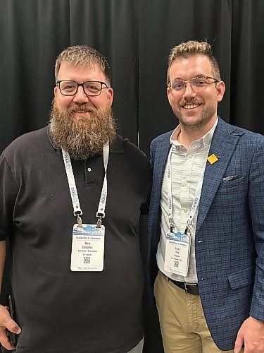 MARTIN CASH / FREE PRESS

Mark Custance (left) and Corey Ellis at the MEIA Cleantech Conference on Wednesday, November 20, 2024