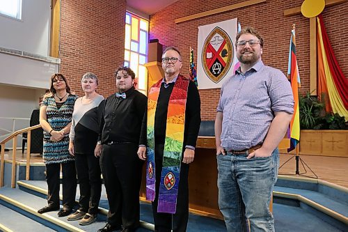 Anastasia Gibson, Laura Crookshanks, Linden Haubrick, Craig Miller and Derek Booth are seen at Knox United Church after a noon service for Transgender Remembrance Day. (Connor McDowell/Brandon Sun)