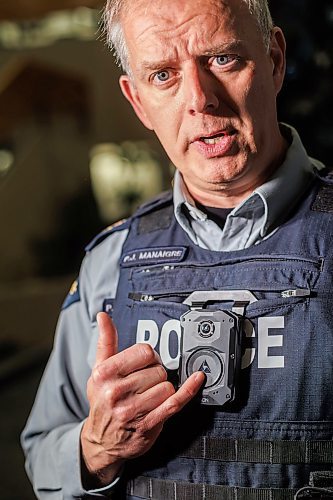 MIKE DEAL / FREE PRESS
RCMP Sgt. Paul Manaigre, Media Relations Officer, discusses how the new body-worn cameras work during a press conference at the RCMP &#x2018;D&#x2019; Division headquarters Wednesday afternoon.
Reporter: Tyler Searle
241120 - Wednesday, November 20, 2024.