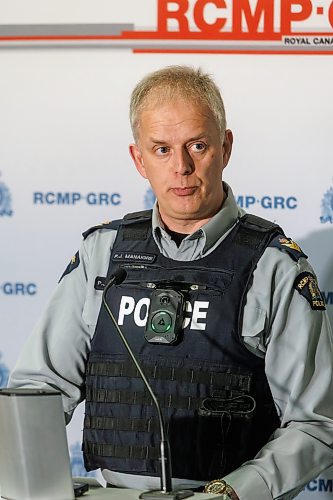 MIKE DEAL / FREE PRESS
RCMP Sgt. Paul Manaigre, Media Relations Officer, discusses how the new body-worn cameras work during a press conference at the RCMP &#x2018;D&#x2019; Division headquarters Wednesday afternoon.
Reporter: Tyler Searle
241120 - Wednesday, November 20, 2024.