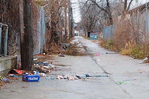 MIKE DEAL / FREE PRESS
Garbage litters the back alley between Selkirk and Pritchard Avenues near Main Street.
A North End resident fed up by garbage being dumped in her back alley says she doesn&#x2019;t know what to do anymore; her last complaint (of several) ended with the city saying it would look into it by April of next year. &#x201c;Seriously! I pay taxes and this is the best response I can get,&#x201d; said Carla Davidson, who lives on Selkirk Avenue. &#x201c;People regularly drive down and dump their garbage... I guarantee you if this was happening in a more upscale neighbourhood, this would be dealt with immediately.&#x201d; 
Reporter: Joyanne Pursaga
241120 - Wednesday, November 20, 2024.