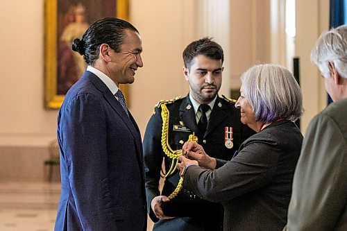 MIKAELA MACKENZIE / FREE PRESS
	
Governor general Mary Simon presents premier Wab Kinew with the the King Charles III Coronation medal at the legislative building on Wednesday, Nov. 20, 2024.


Winnipeg Free Press 2024