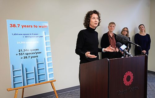 RUTH BONNEVILLE / FREE PRESS

LOCAL - child care presser

Photo of Jodie Kehl. Executive Director MCCA at presser Wednesday.


The Child Care Coalition of Manitoba (CCCM) and the Manitoba Child Care Association (MCCA) report on the state of child care in Manitoba and call on the provincial government to take bold action to meet child care commitments, on the International Day of the Child (Nov 20), and in lead-up to the National Child Care Day of Action (Nov 30) at Union Centre Wednesday. 

Speaking to the media were: Susan Prentice, Spokesperson, Child Care Coalition of Manitoba (CCCM), Cathy Gardner, President, Manitoba Child Care Association (MCCA) Sheila Atkinson, parent of children in child care and Jodie Kehl. Executive Director MCCA.  

See story 

Nov  20th, 2024