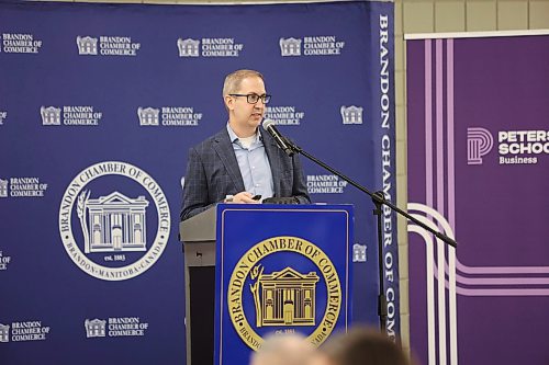 Canada Chamber of Commerce chief economist Stephen Tapp addresses business owners on what 2025 holds during the Brandon Chamber of Commerce November Luncheon on Thursday. (Abiola Odutola/The Brandon Sun)