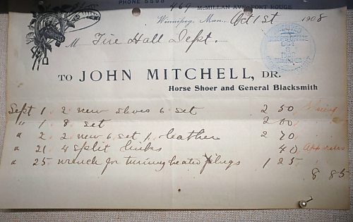 RUTH BONNEVILLE / FREE PRESS

BIZ - Mitchell Welding

Photo of an invoice from 1908 hanging on the wall that I will write about.

Ed Nichols, owner of  Mitchell Welding, a 128-year-old company that specializes in trailer hitch installation and repair that he took over from his father-in-law.  

Story by Aaron
Nov. 22 'Made in Manitoba' article 

Nov  20th, 2024