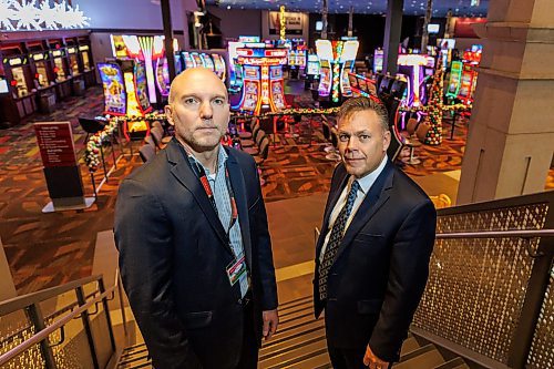 MIKE DEAL / FREE PRESS
Regan Mohr (left), general manager, Casino Operations, and Gerry Sul, president and CEO of Manitoba Liquor &amp; Lotteries at the McPhillips Station Casino (484 McPhillips St) Friday morning.
241122 - Friday, November 22, 2024.