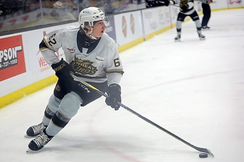 22112024
Nicholas Johnson #62 of the Brandon Wheat Kings plays the puck during WHL action against the Tri-City Americans at Westoba Place on Friday evening. 
(Tim Smith/The Brandon Sun)