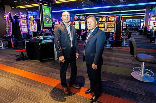 MIKE DEAL / FREE PRESS
Regan Mohr (left), general manager, Casino Operations, and Gerry Sul, president and CEO of Manitoba Liquor &amp; Lotteries at the McPhillips Station Casino (484 McPhillips St) Friday morning.
241122 - Friday, November 22, 2024.