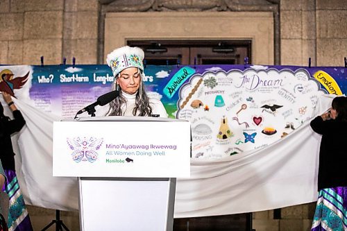 MIKAELA MACKENZIE / FREE PRESS
	
Families minister Nahanni Fontaine speaks at the launch of the provincial strategy to empower Indigenous women, girls and gender-diverse relatives at the Manitoba Legislative Building on Friday, Nov. 22, 2024. 


Winnipeg Free Press 2024