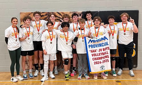 The Neelin Spartans junior varsity boys' volleyball team won the AAA provincial title in Neepawa on Saturday. (Thomas Friesen/The Brandon Sun)