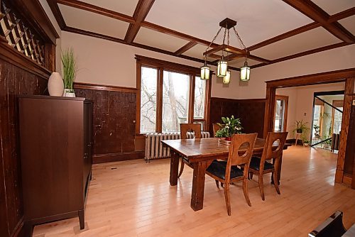 Todd Lewys / Free Press
With its beamed ceiling, wainscoting and oak-trimmed windows and doors, the elegant formal dining room speaks to the home&#x2019;s early-20th century origins.